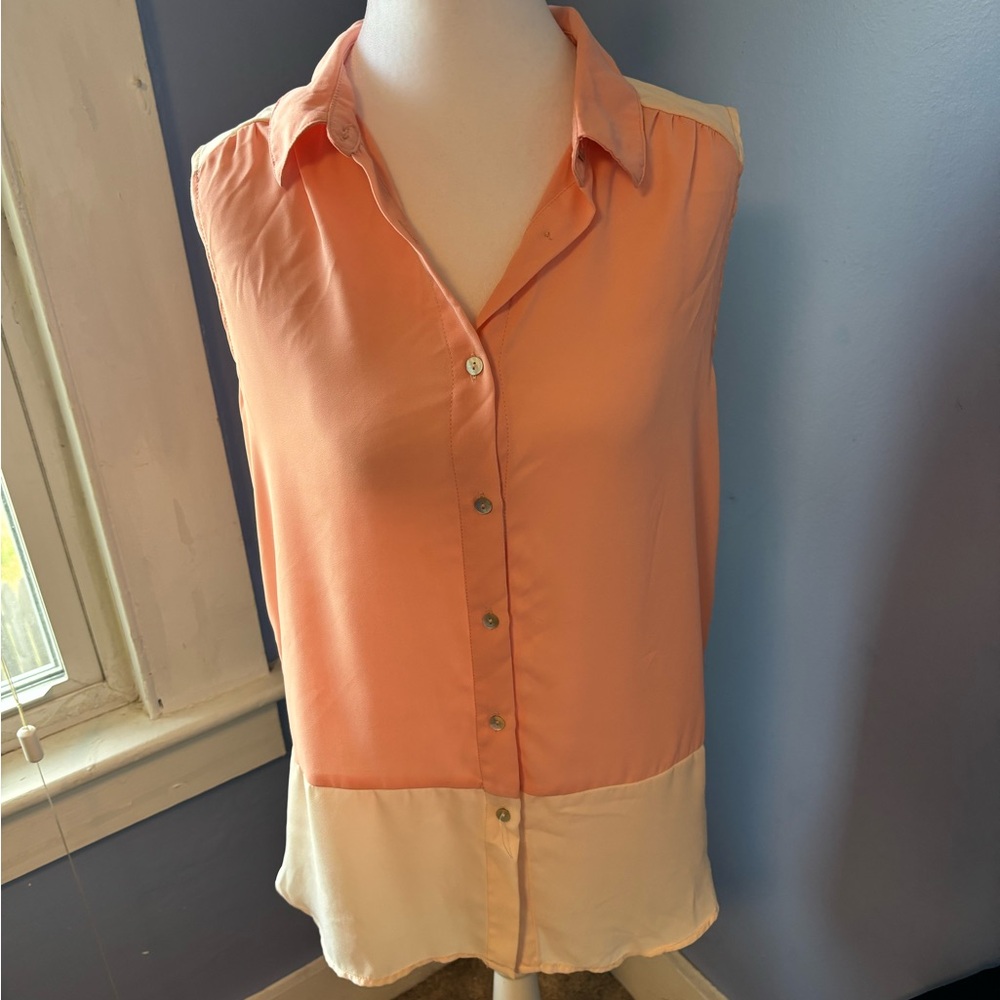 One Clothing Coral and Ivory Sleeveless Button-Down Shirt